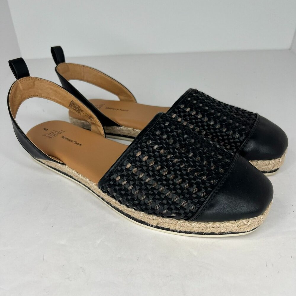 Time & Tru Womens MTT23FM012 Black Beige Memory Foam Size 9 Slingback Sandals - Picture 2 of 10